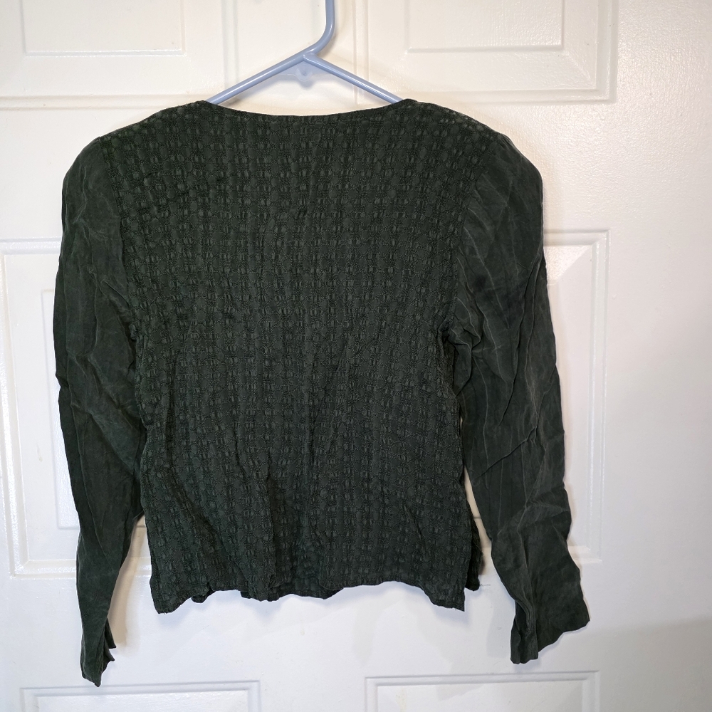Rabbit Rabbit Rabbit Designs Made in the USA Green Wrap Blouse Size 4 Petite - Picture 5 of 5